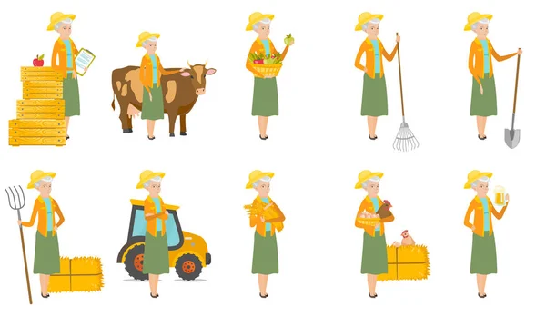 Senior caucásico agricultor vector ilustraciones conjunto . — Vector de stock