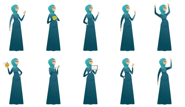 Muslim pregnant woman vector illustrations set. — Stock Vector