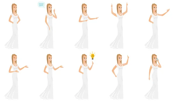 Vector set of illustrations with bride character. — Stock Vector