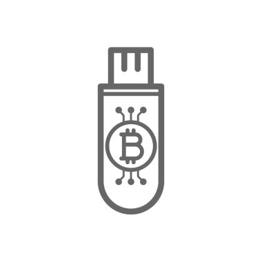 Soğuk hava deposu Bitcoin cryptocurrency flash sürücü anahtar satırı simgesi.