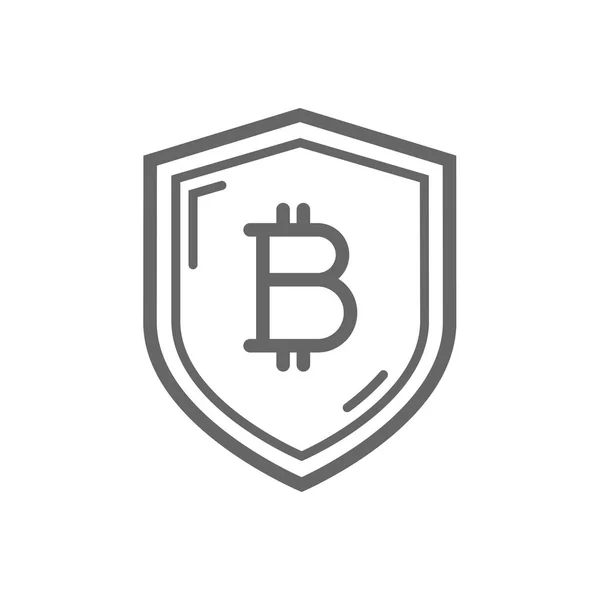 Bitcoin symbole de confiance sur l'icône de ligne de bouclier . — Image vectorielle
