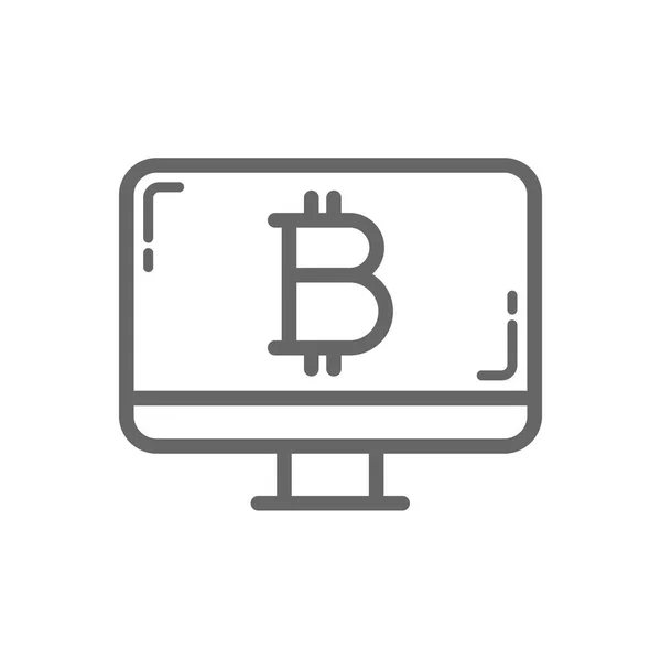 Bitcoin BVBVK symbool op het bureaublad scherm lijn pictogram. — Stockvector