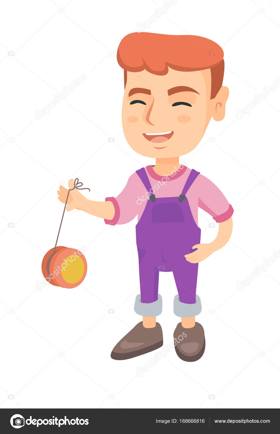 Caucasiano menino brincando com yo-yo . — Vetores de Stock