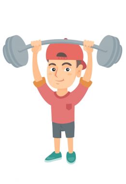 Güçlü beyaz çocuk ağır halter kaldırma.