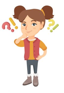 Kız soru ve ünlem işareti altında ayakta