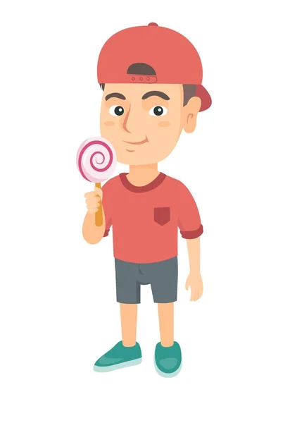 小高加索男孩手持棒棒糖糖果. — 图库矢量图片
