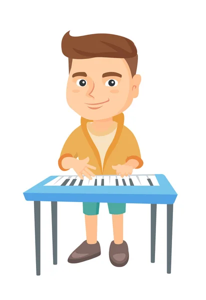 Καυκάσιος αγοράκι παίζει πιάνο. — Διανυσματικό Αρχείο