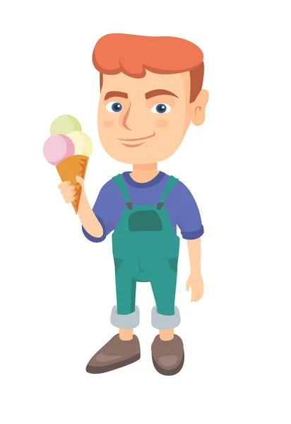 Little caucasian boy holding an ice cream cone. — Stock Vector