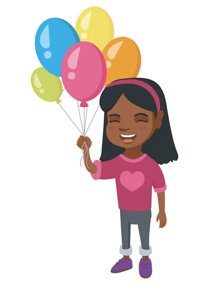 Menina africana com o bando de balões coloridos . — Vetor de Stock
