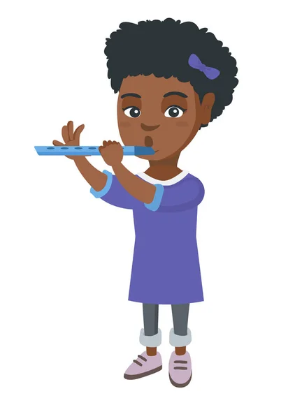 African-american little girl playing the flute. — Stock Vector