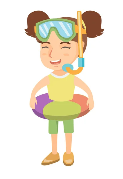 Şişme yüzük, Dalış maske ve şnorkel ile kız — Stok Vektör