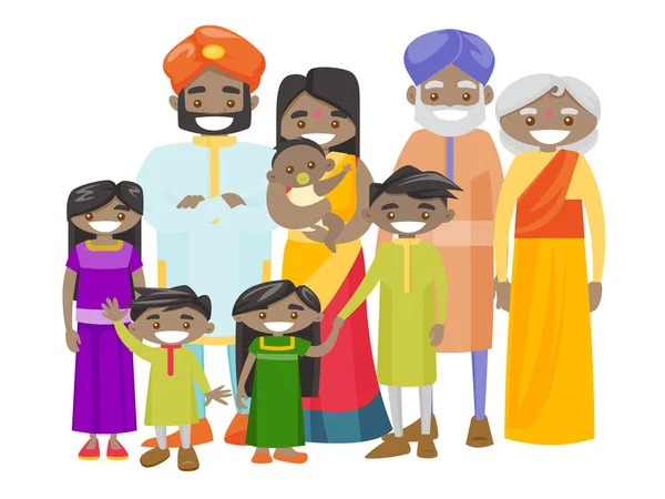 Rozšířenou indická rodina s veselým úsměvem. — Stockový vektor