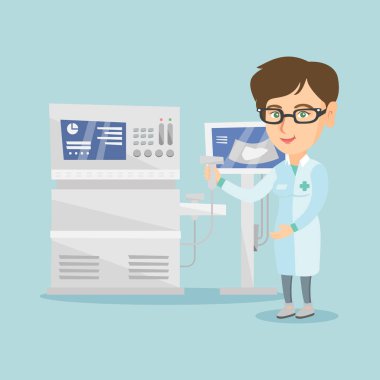 Genç ultrason doktor ultrason cihazları ile.