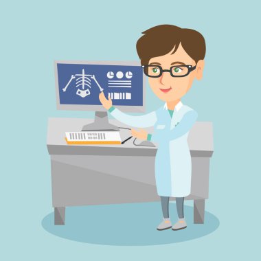 Beyaz radyolog Doktor muayene grafisi.