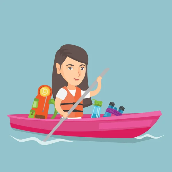 Joven mujer caucásica montando un kayak . — Archivo Imágenes Vectoriales