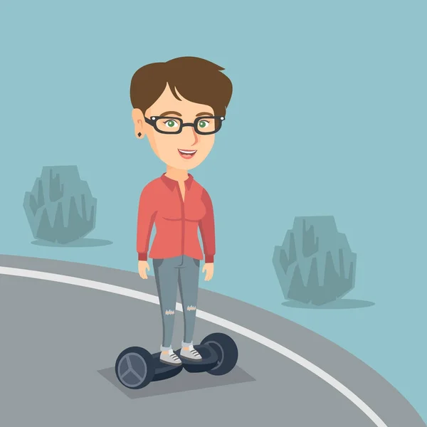 Жінка їде самобалансуючий електричний скутер . — стоковий вектор