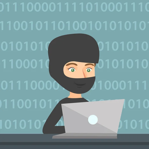Hacker utilizzando un computer portatile per rubare informazioni . — Vettoriale Stock