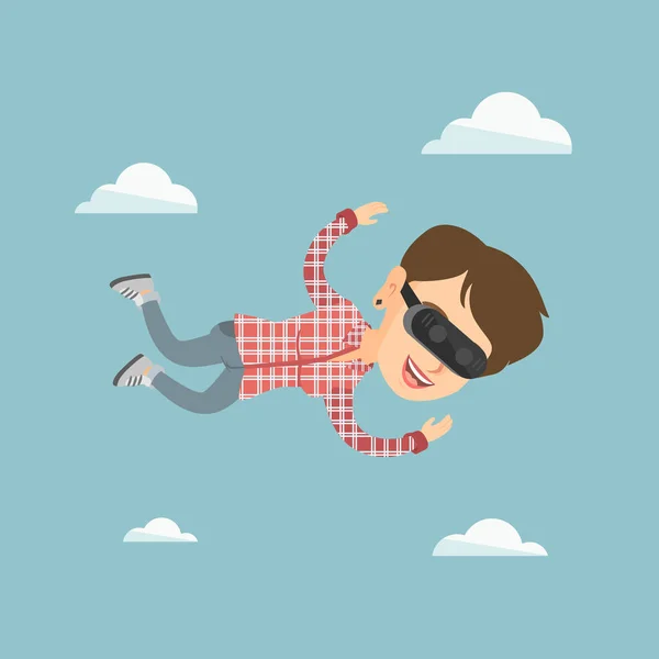 Caucasian woman in vr headset flying in the sky. — Stock Vector