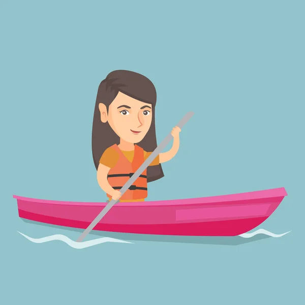Young caucasian woman travelling by kayak. — Stock Vector