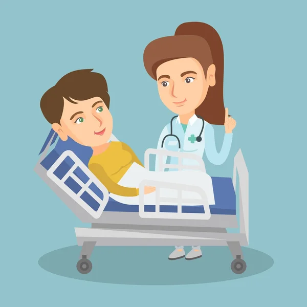 Doctor visiting a patient in a hospital room. — Stock Vector