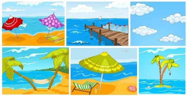 Conjunto de desenhos animados vetoriais de fundos de verão . — Vetor de Stock