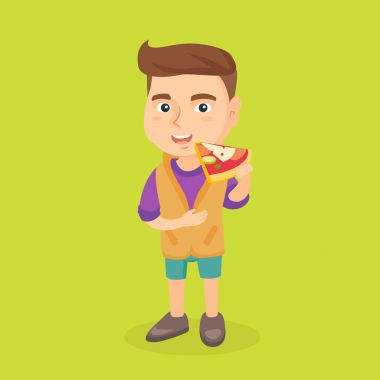 Beyaz çocuk lezzetli pizza yemek.