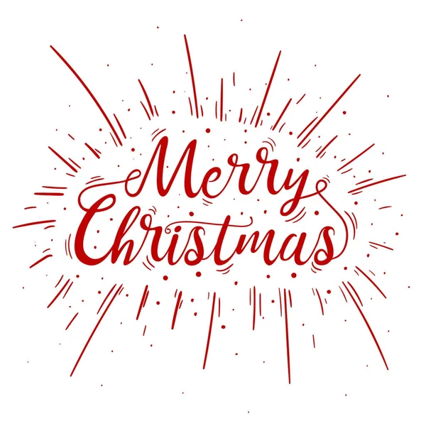 Hand lettered red Merry Christmas text with burst. — Stock Vector