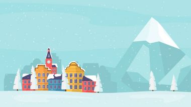 Kış tatili aile kart, afiş, poster.