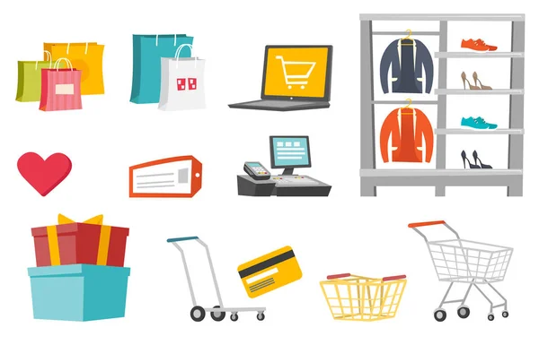 Shopping vector cartoon illustrations set. — Stock Vector