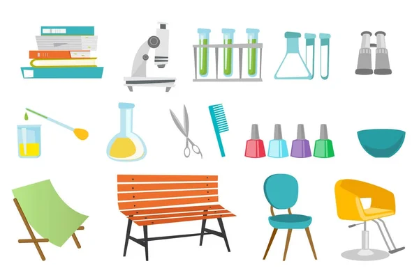 Set di strumenti per parrucchieri e attrezzature da laboratorio . — Vettoriale Stock