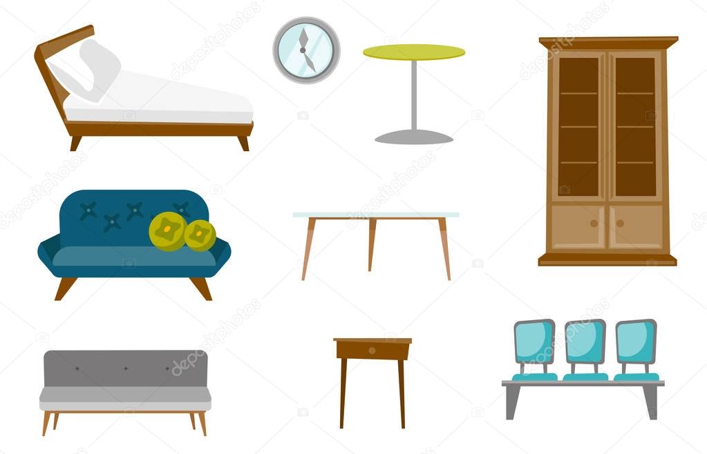 Furniture vector cartoon illustrations set.