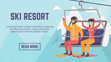 Çift kayakçı Kayak Merkezi teleferik kullanarak.