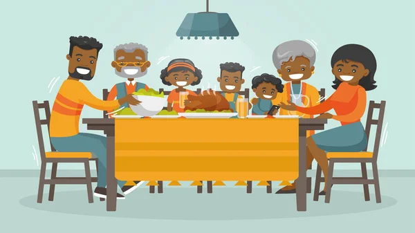 Familia celebrando el Día de Acción de Gracias Tarjeta de vacaciones . — Vector de stock