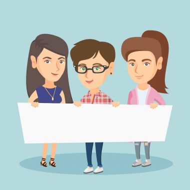 Grup genç kadını holding beyaz boş yönetim kurulu.