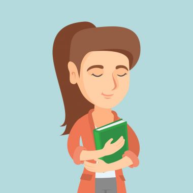 Bir kitap sarılma genç beyaz öğrenci.