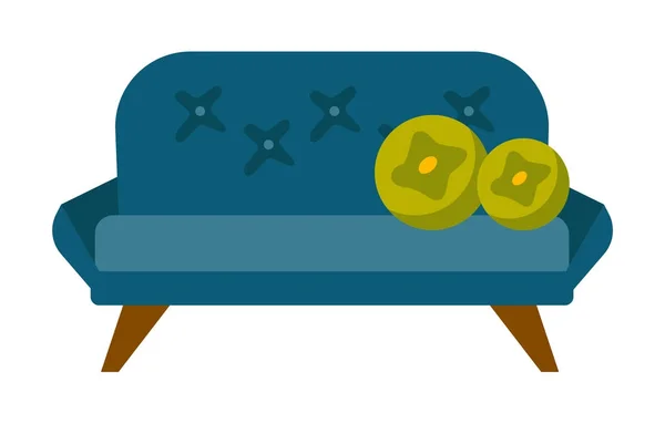 Canapé bleu avec oreillers illustration vectorielle de dessin animé — Image vectorielle