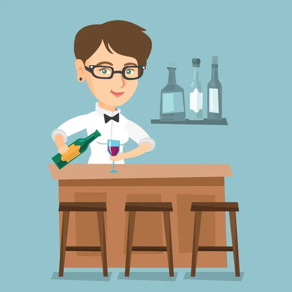 Bartender kaukasia berdiri di bar counter . - Stok Vektor