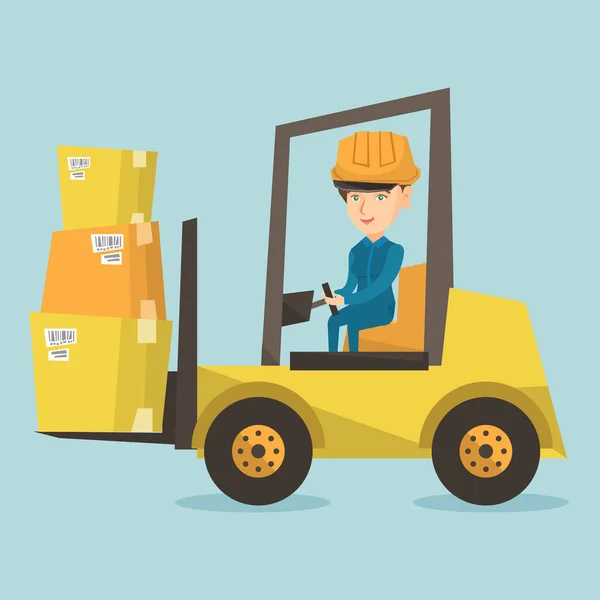 Forklift kamyon ile yük taşıma alt depo. — Stok Vektör