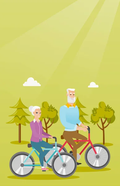 Šťastný pár senior jízda na kolech v parku. — Stockový vektor
