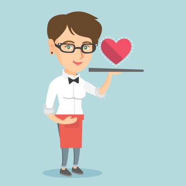 Beyaz garson düğmesi gibi ile tepsi.