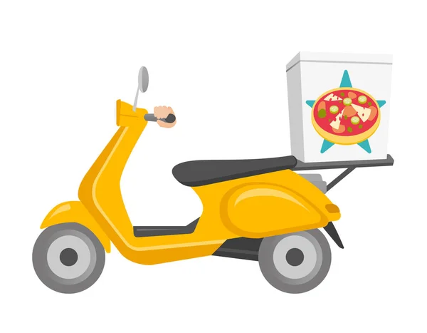Pizza livraison scooter vecteur dessin animé illustration — Image vectorielle