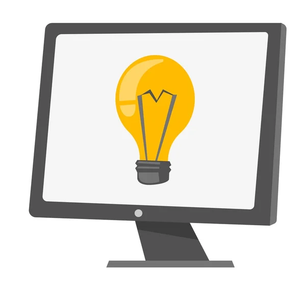 Monitor de computador com um desenho animado do vetor da lâmpada . — Vetor de Stock