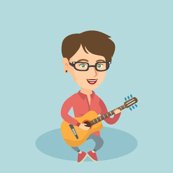 Молода біла жінка грає на акустичній гітарі . — стоковий вектор