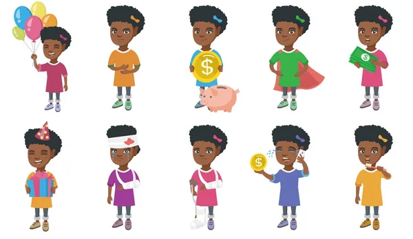 Little african girl vector illustrations set. — Stock Illustration Little african girl vector illustrations set. Royalty Free Stock Illustrations