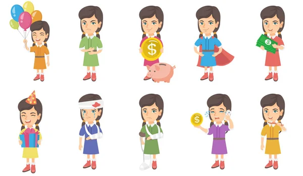 Little caucasian girl vector illustrations set. — Stock Illustration Little caucasian girl vector illustrations set. Stock Illustration