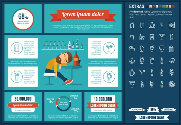 Plantilla de Infografía de diseño plano de bebida — Archivo Imágenes Vectoriales