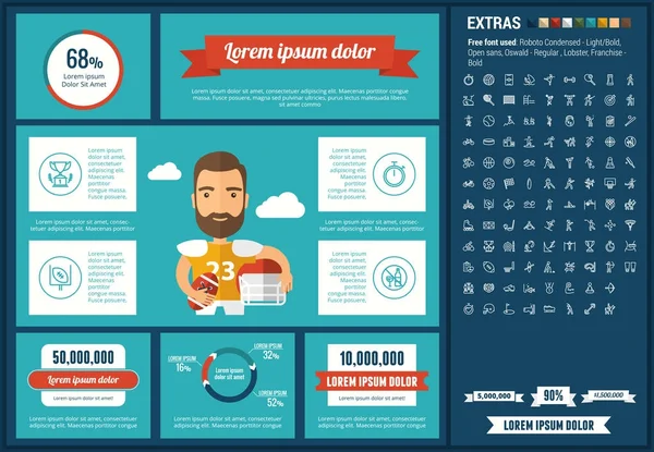 Spor düz tasarım Infographic şablonu — Stok Vektör