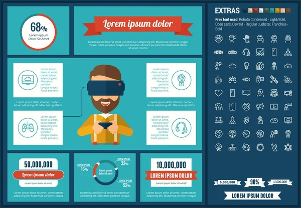 Design plano de realidade virtual modelo infográfico —  Vetores de Stock