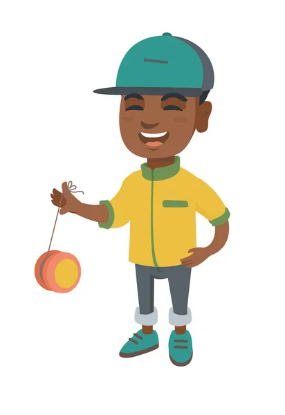 African-american boy playing with yo-yo. — Stock Vector