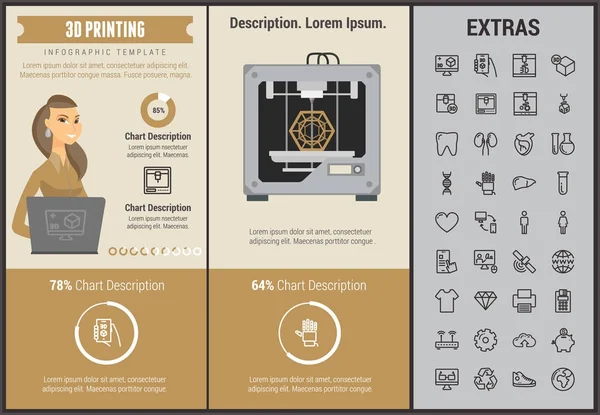 Plantilla y elementos de infografía de impresión 3D . — Vector de stock